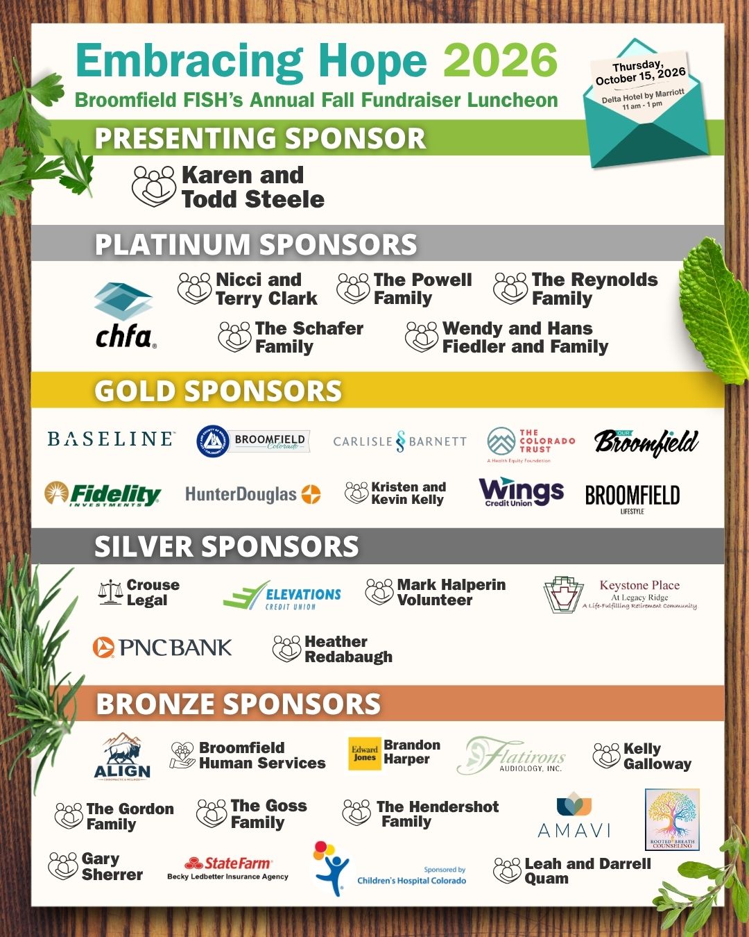 Broomfield FISH - Embracing Hope 2026 Event Sponsors